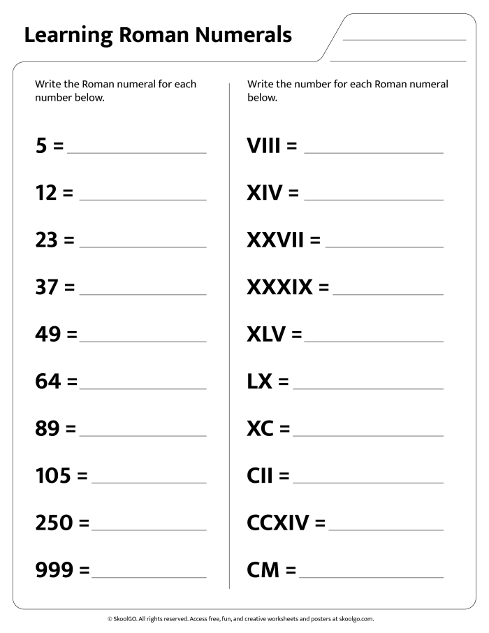 Roman Numerals Worksheet for Third Graders: An Introductory Guide Worksheet featuring children practicing Roman numerals in a fun learning activity
