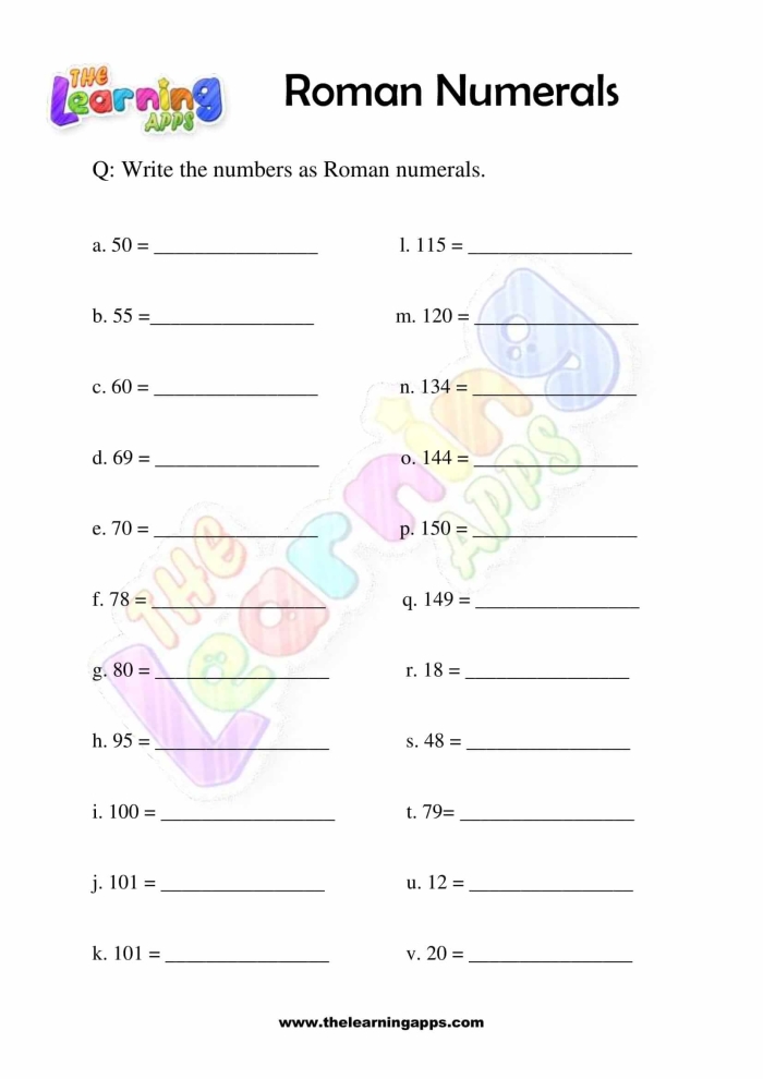 Engaging Roman Numerals worksheet for young learners in phonics Worksheet for practicing Roman numeral identification and conversion for third graders