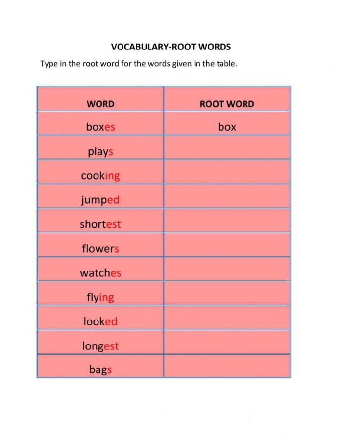 Fourth-grade students engaged in a word search puzzle focusing on root words and their derivatives