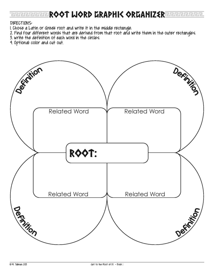 Worksheet showing a word search puzzle for finding root words aimed at third graders
