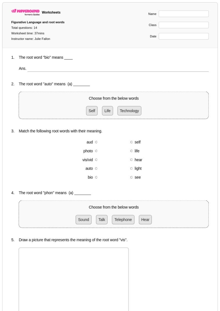 Worksheet for finding root words in a word search puzzle for third graders