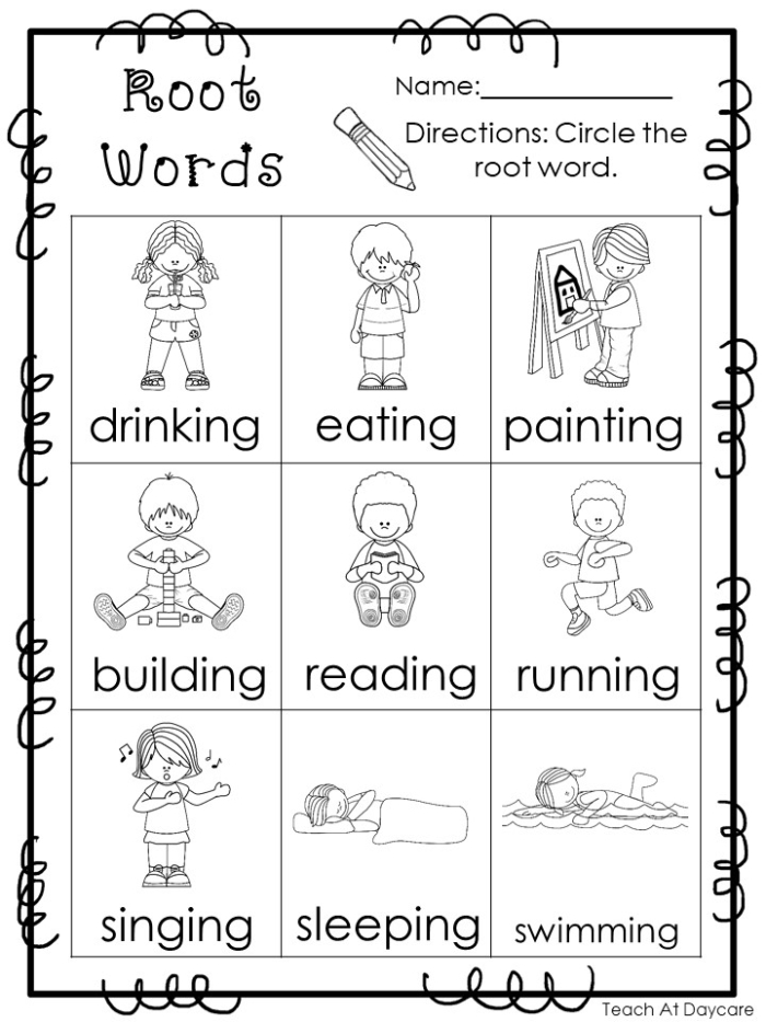 Worksheet for identifying root words in a word search puzzle suitable for third graders