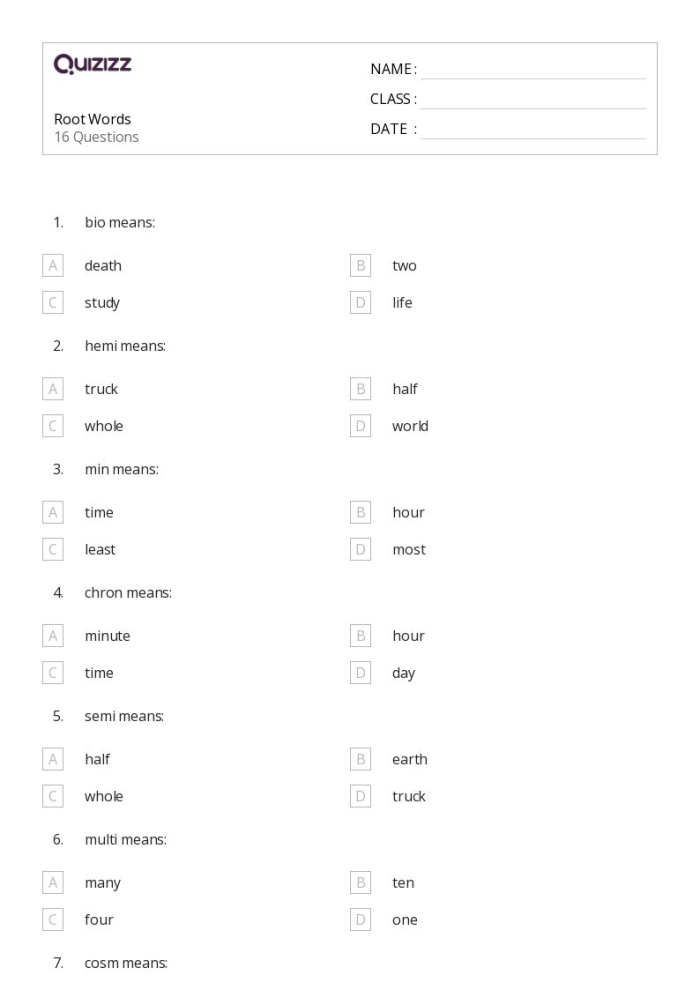 Worksheet for identifying root words in a word search puzzle for third graders