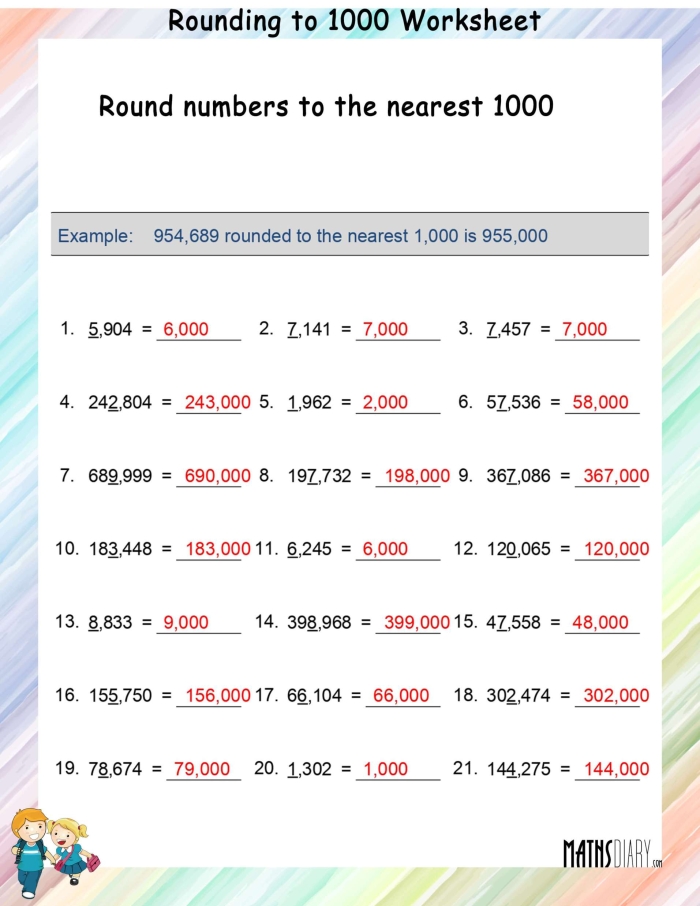 Worksheet image featuring rounding exercises for young learners in grade three Rounding to the nearest thousand worksheet for third graders practicing measurement skills