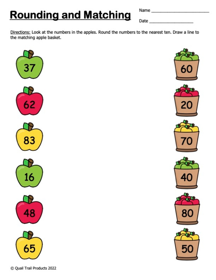 Colorful third grade math worksheet titled "Rounding: Magical Math!" featuring exercises to help students estimate differences between numbers. Engaging rounding practice for third graders to enhance their math skills.
