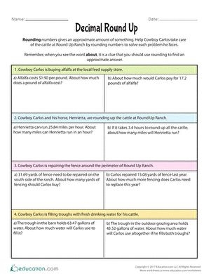 Third grade math worksheet featuring practice problems for rounding numbers to the nearest ten and hundred