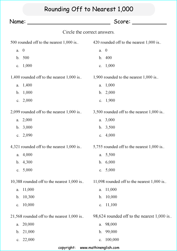 Interactive worksheet for practicing rounding and place value skills in measurement Children engaging with a Rounding to the Nearest Thousand worksheet designed for third graders