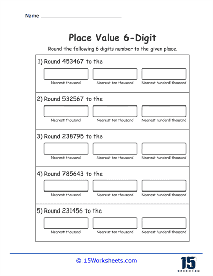 Third grade math worksheet featuring rounding numbers to the nearest ten and hundred