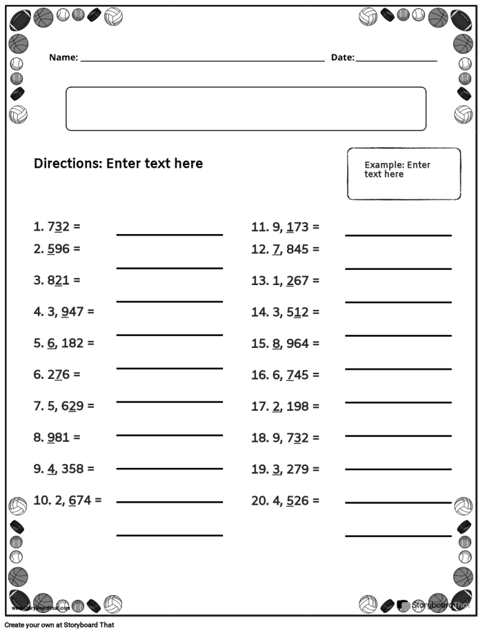 Third grade worksheet showing how to round three-digit numbers to the nearest ten and hundred