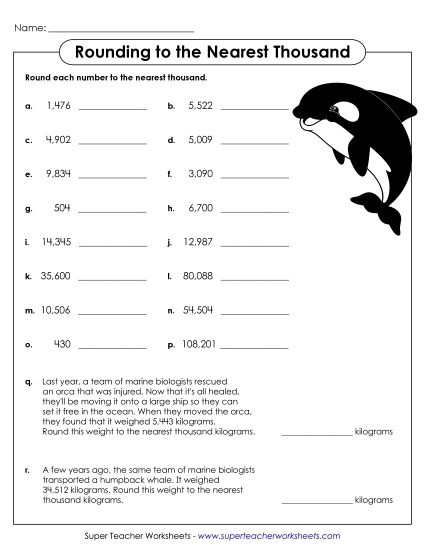 Rounding and place value practice for third grade students Children engaged in a rounding to the nearest thousand worksheet for third graders