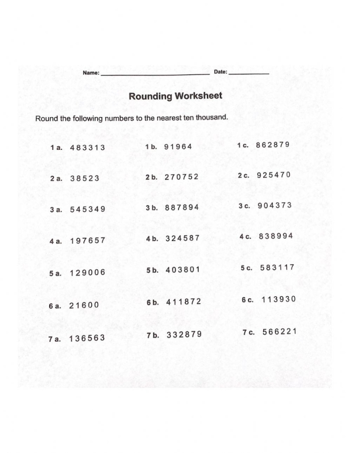 Rounding to the Nearest Thousand Educational Activity for Kids Worksheet for third graders practicing rounding to the nearest thousand