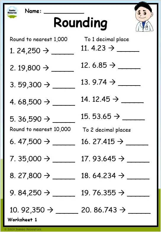 Third grade math worksheet featuring rounding techniques to estimate differences between numbers
