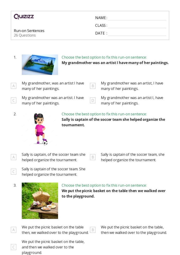 Handwriting worksheet for Third Grade Worksheet for third graders focusing on correcting run-on sentences in handwriting practice. Work on Writing: Run-On Sentences worksheet for grade 3 students.