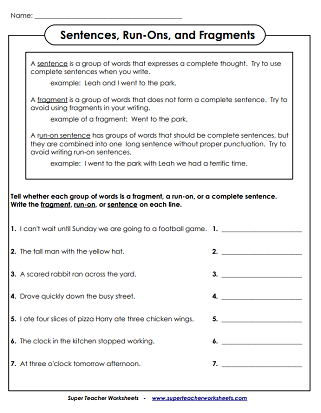Run-On Sentences Worksheet for Work on Writing Activities Worksheet for correcting run-on sentences in third grade handwriting practice
