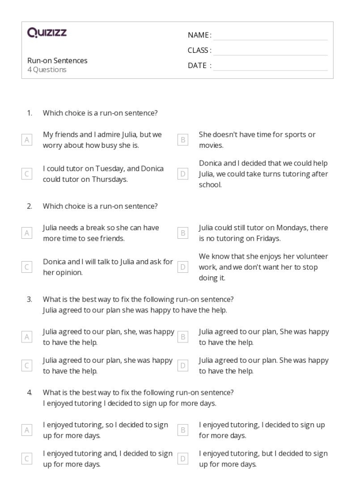 Handwriting worksheet for Third Grade Worksheet for third graders focusing on correcting run-on sentences in handwriting practice. Work on Writing: Run-On Sentences worksheet for grade 3 students.