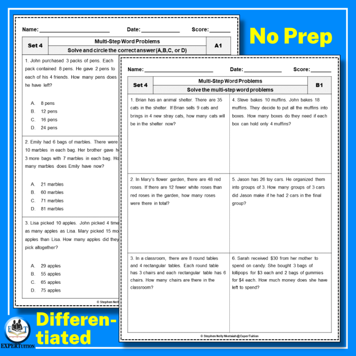 Colorful underwater scene featuring a Sea Creatures Word Problems worksheet for third graders
