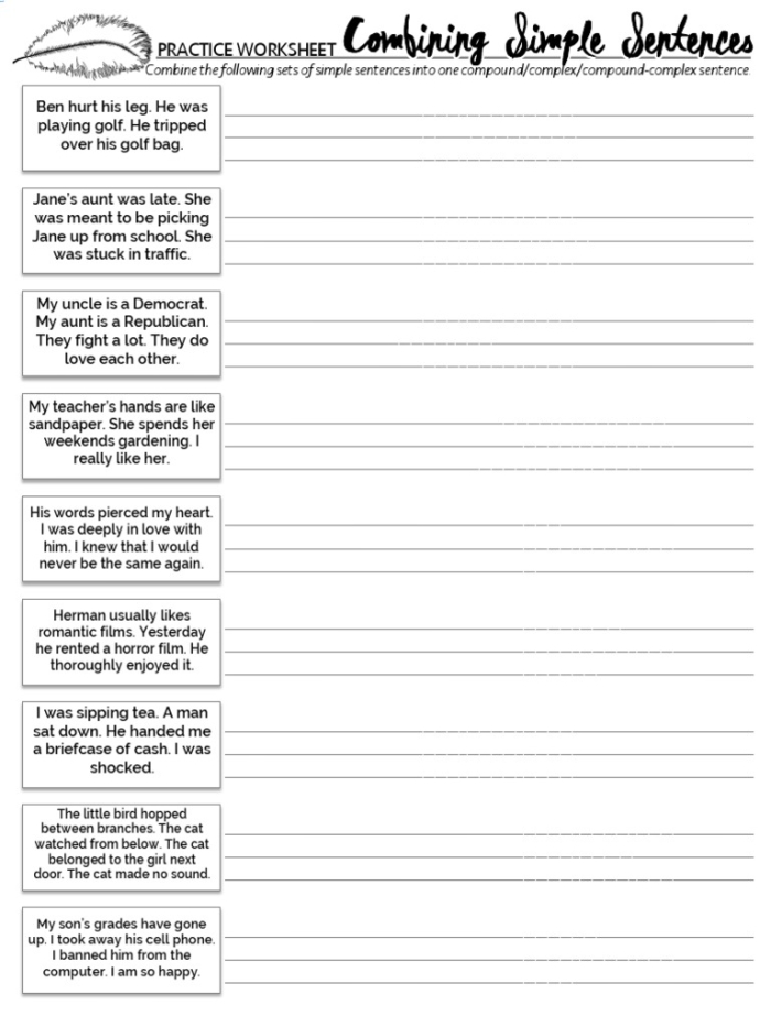 Young students work on combining sentences in this engaging grammar worksheet. Get Crafty: Combining Sentences activity for third graders.