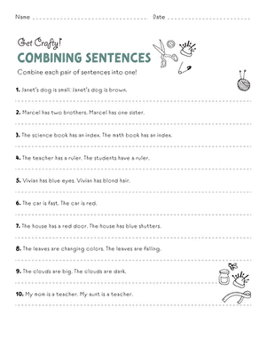 Young students engaged in combining sentences on a grammar worksheet