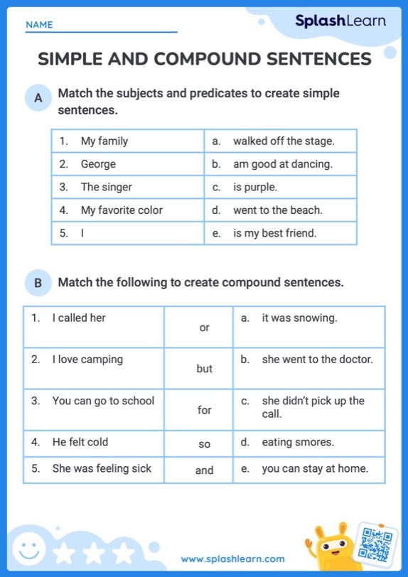 Young students engaging in a sentence combining exercise on a grammar worksheet. Get Crafty: Combining Sentences worksheet for third graders.