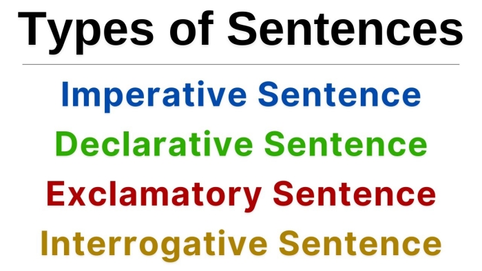 Worksheet illustrating declarative, interrogative, imperative, and exclamatory sentences for third graders