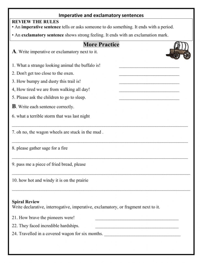 Worksheet for identifying declarative, interrogative, imperative, and exclamatory sentences