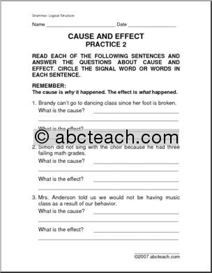 Phonics worksheet for Third Grade Worksheet for third graders focusing on identifying cause and effect relationships using signal words. Educational resource designed to enhance phonics skills in young learners.