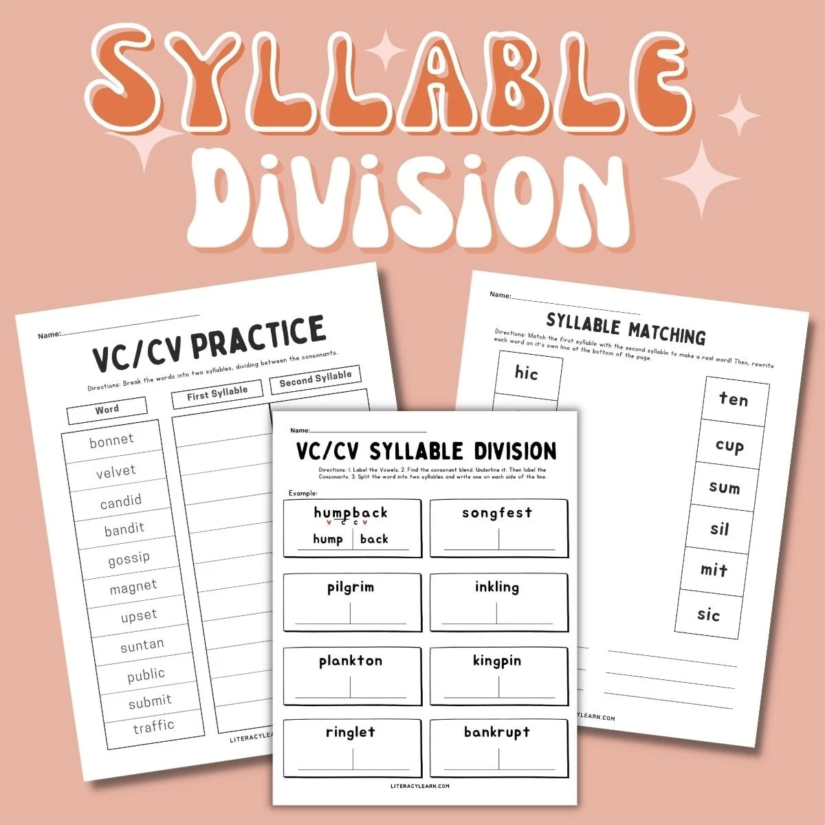Third grade phonics worksheet focusing on identifying and counting VCE pattern syllables