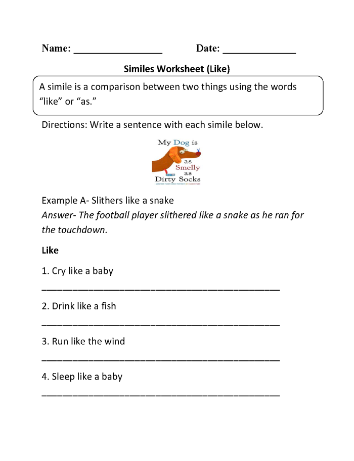 Worksheet featuring examples of similes for third graders learning about Number Theory