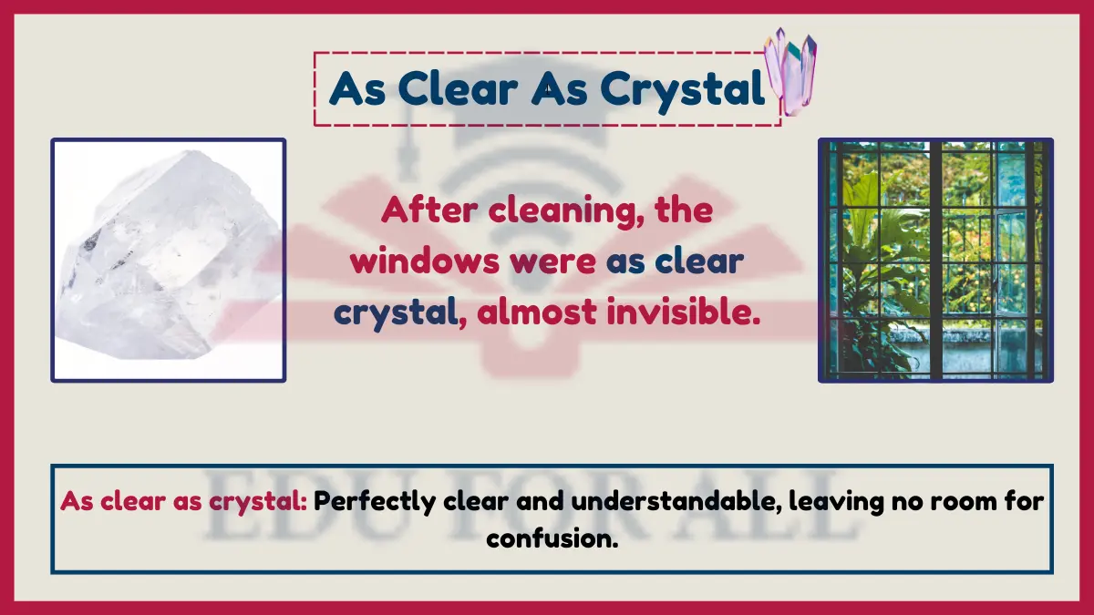 Worksheet image illustrating similes for third graders focusing on the phrase "Clear as Crystal