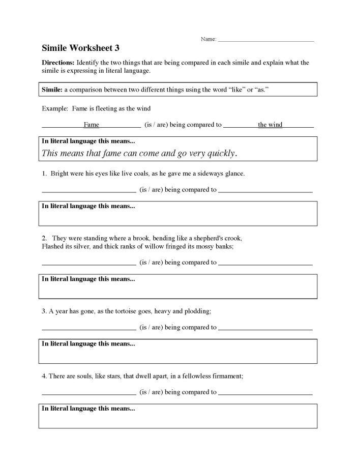 Worksheet on similes featuring the phrase "Clear as Crystal" for third graders