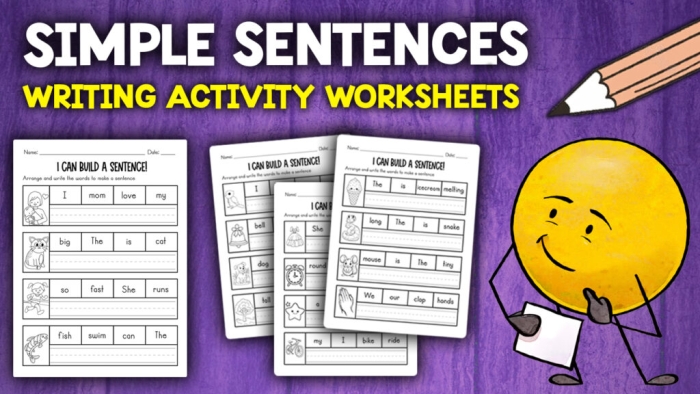 Third grade worksheet for practicing simple sentence writing