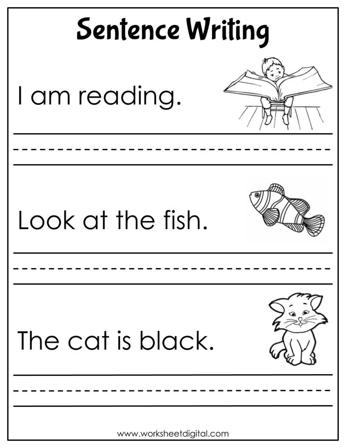 Worksheet for practicing simple sentence writing for third graders