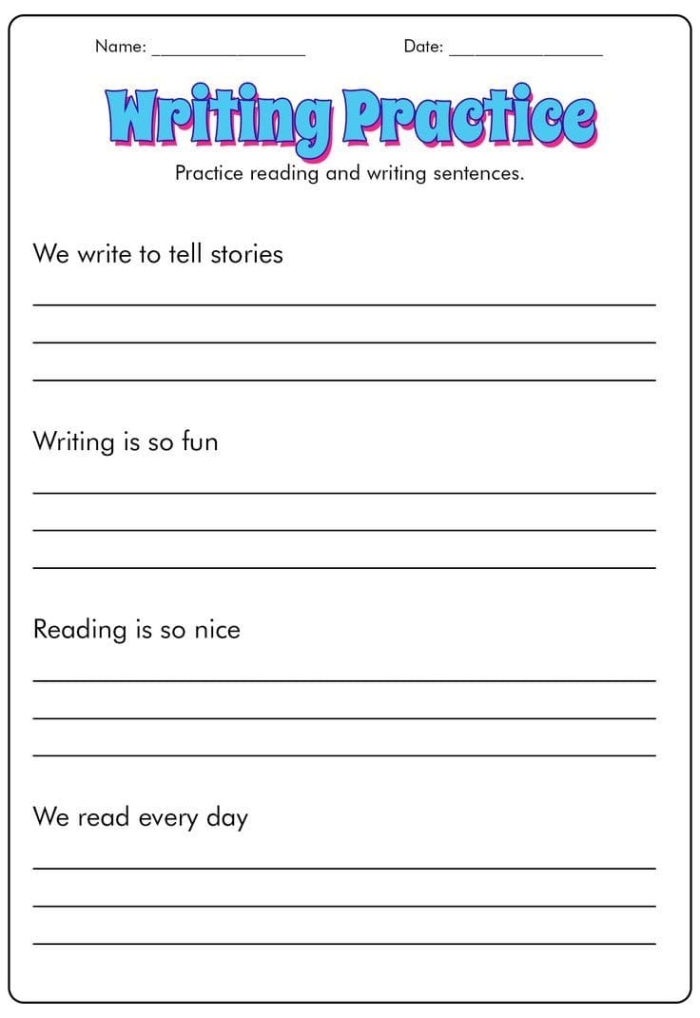 Worksheet for students to practice writing simple sentences in third grade