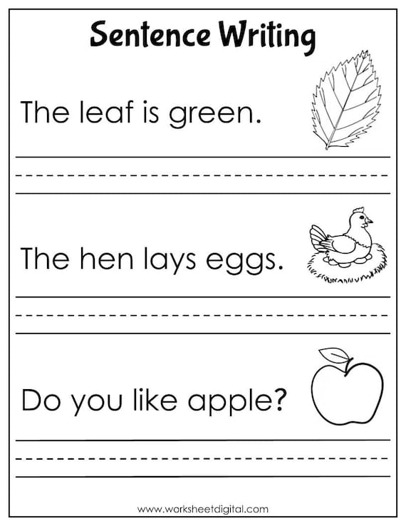 Worksheet for practicing simple sentence writing for third graders