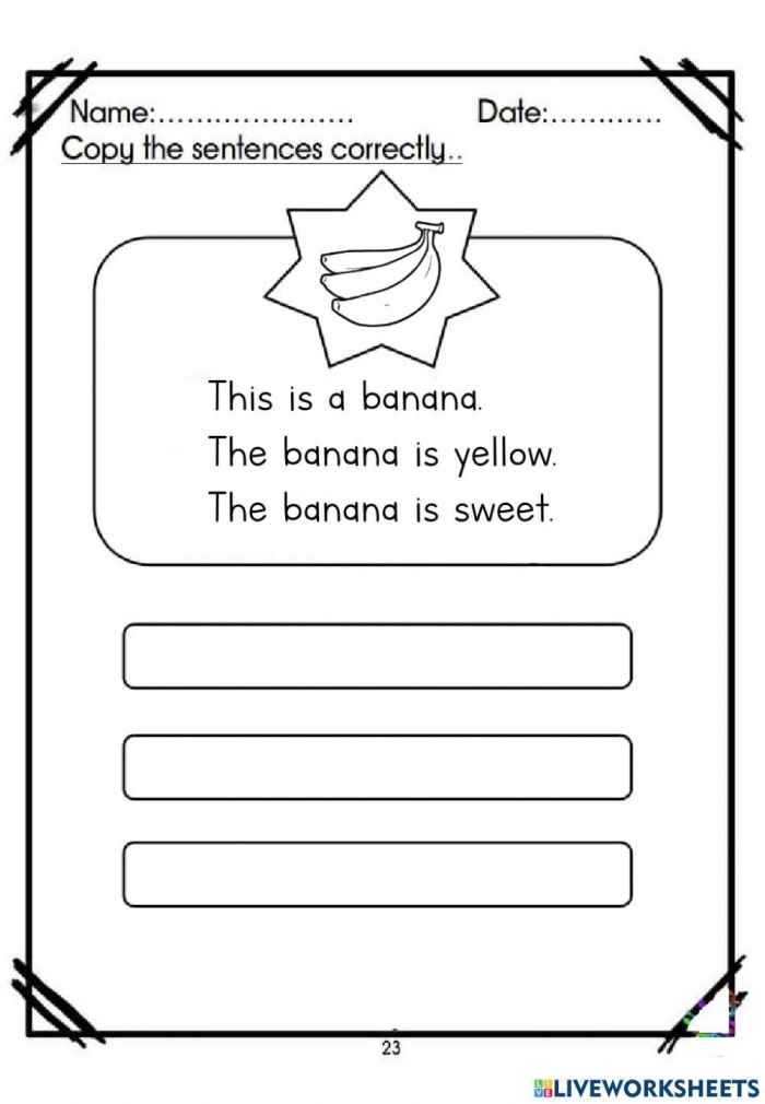 Worksheet for third graders to practice writing simple sentences