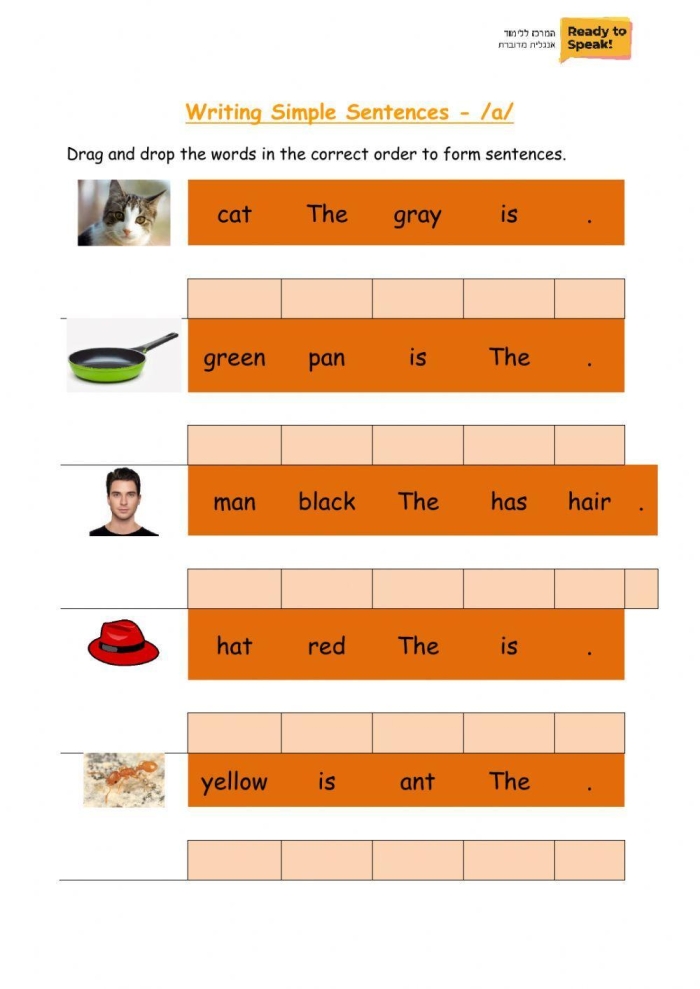Worksheet for practicing writing simple sentences aimed at third-grade students