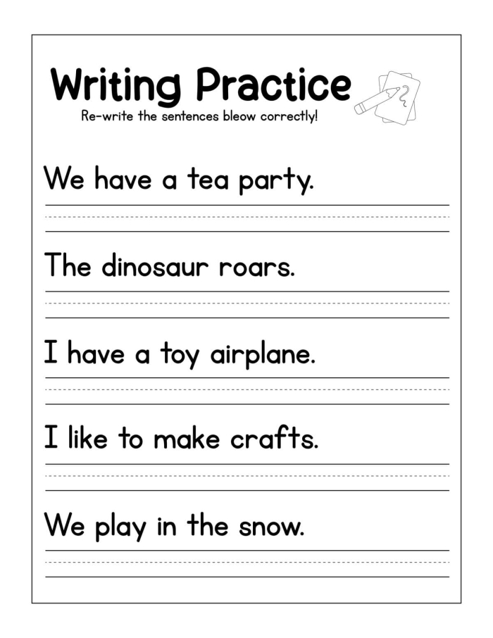 Worksheet for third graders to practice writing simple sentences