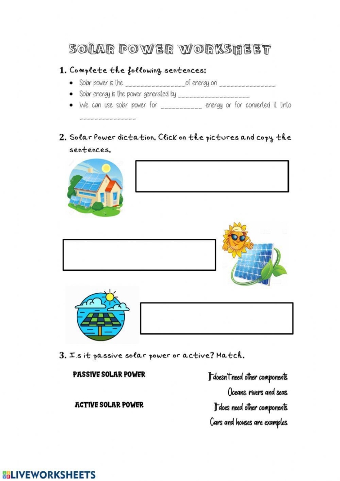 Educational resource on solar energy for students to explore and complete Worksheet illustrating the concept of solar energy for third graders