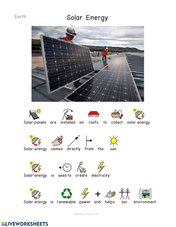 Educational resource on understanding solar energy and its benefits Worksheet for third graders exploring solar energy concepts