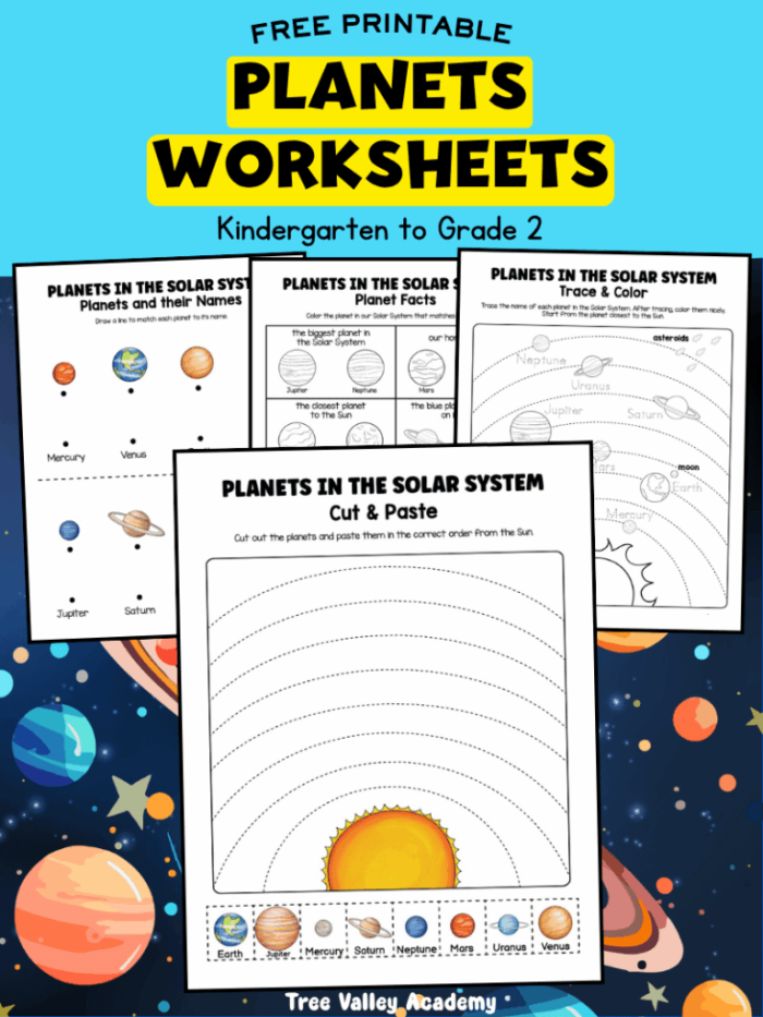Third grade solar system worksheet featuring labeled planet orbits for students to practice naming