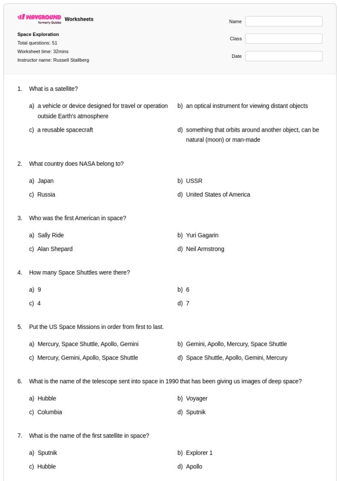 Illustration of the Freedom 7 mission worksheet for third graders learning about space exploration