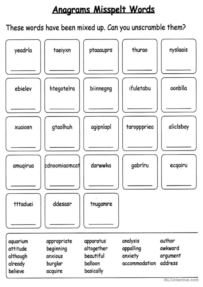 Worksheet featuring a spelling quiz to identify misspelled words for third graders
