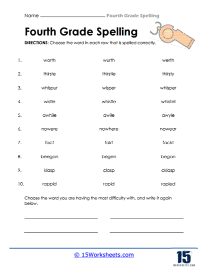 Third grade student practicing spelling tricky words on a phonics worksheet