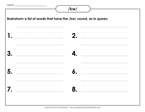 Worksheet featuring spelling activities for /k/ and /kw/ sounds in third grade