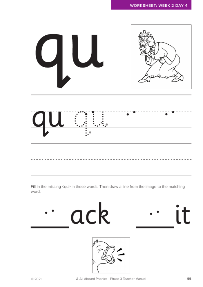 Worksheet featuring spelling exercises focusing on /kw/ and /k/ sounds for third graders