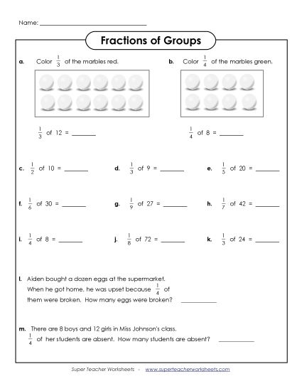 Third grade student using a spring-themed worksheet to practice calculating fractions of a set