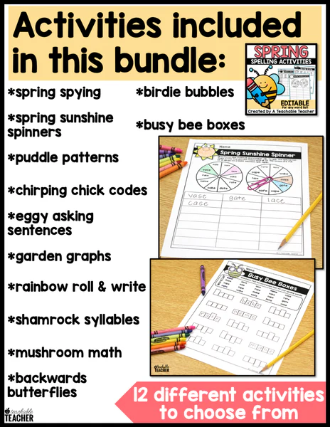 Third grade student completing a spring spelling worksheet with subtraction problems 22