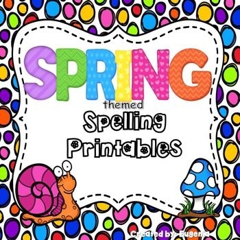 Third grade student completing a spring themed spelling worksheet with subtraction math problems