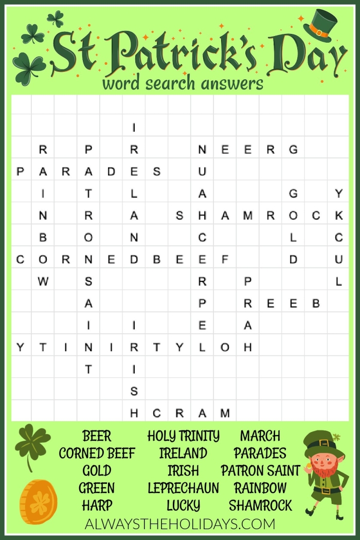 Third grade St. Patrick's Day word search puzzle worksheet number 15