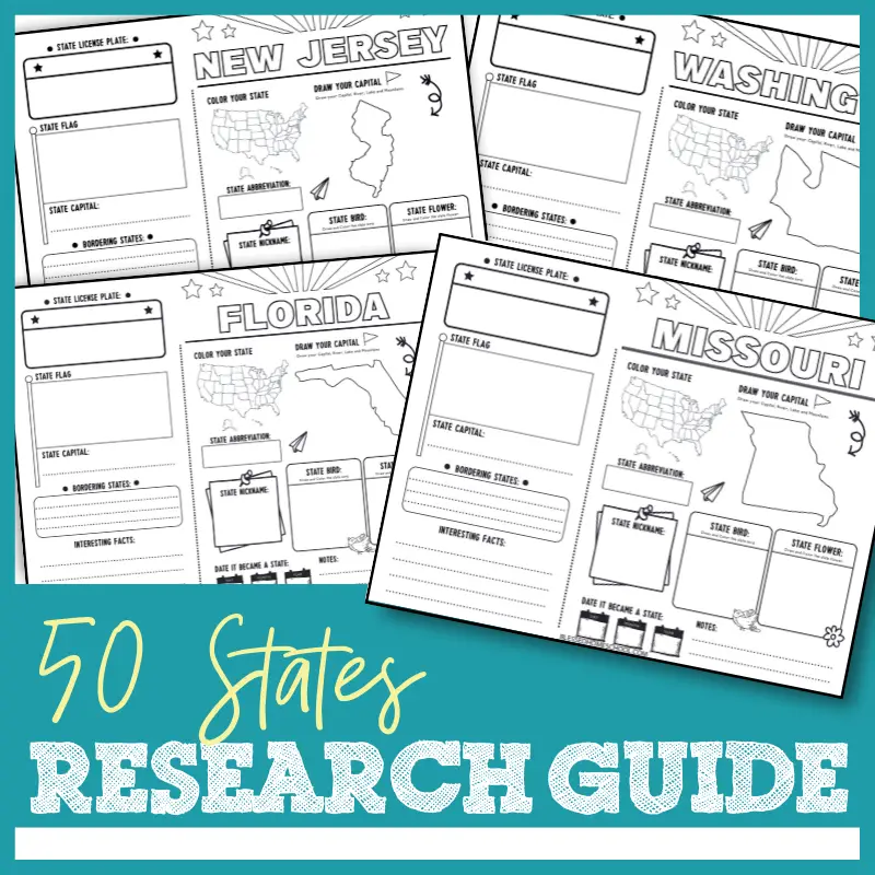 Third grade worksheet titled Learn About Your State featuring vocabulary and research prompts